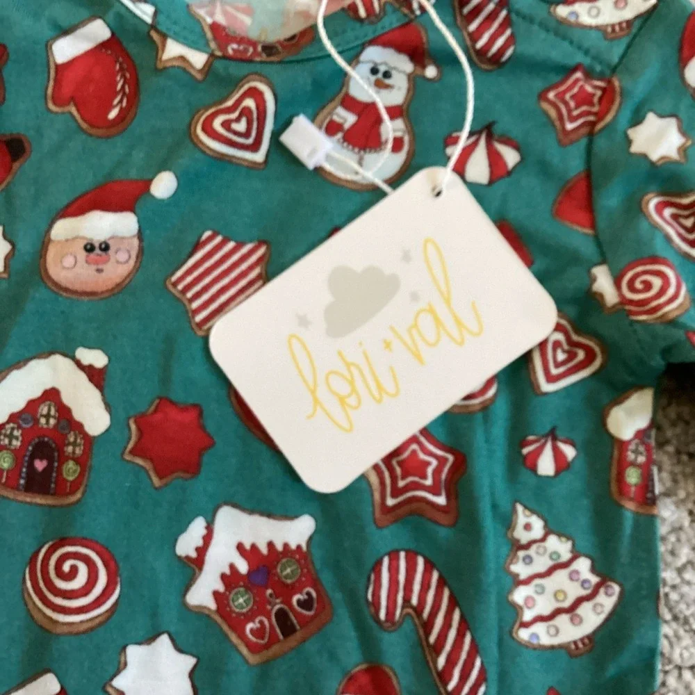 NWT Lori and Val Bamboo Cookie Soiree Holiday Bodysuit Dress 3-6 Months